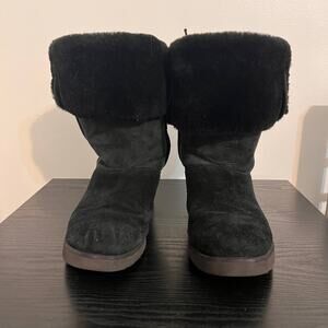 UGG Boots Womens Size 11 Black Suede Sheepskin Mid-Calf Cuff Cozy Winter Outdoor